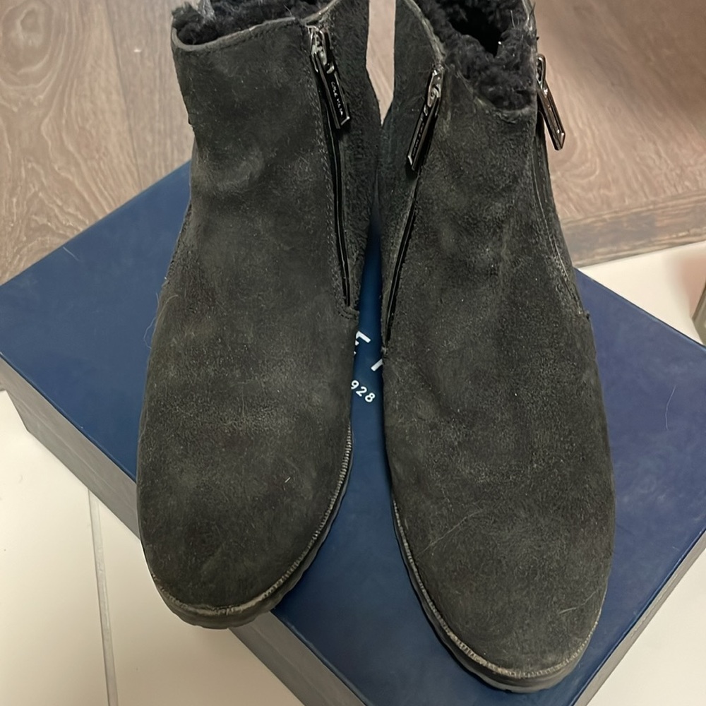 Cole Haan Womens Oak WP Black Suede Ankle Shearling Boots